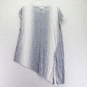Max Studio Top Womens Medium Hi-Low Split Hem Casual Blue Striped Cap Sleeve